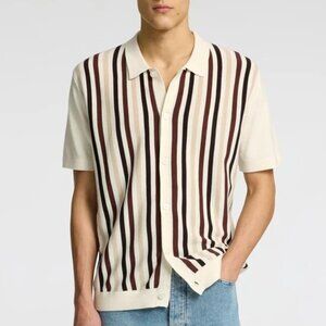 Selected Homme Cream with Multi Striped Knitted Shirt